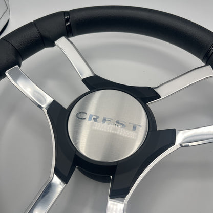 Malera Boat Steering Wheel Chrome Spokes | Black Crest Star