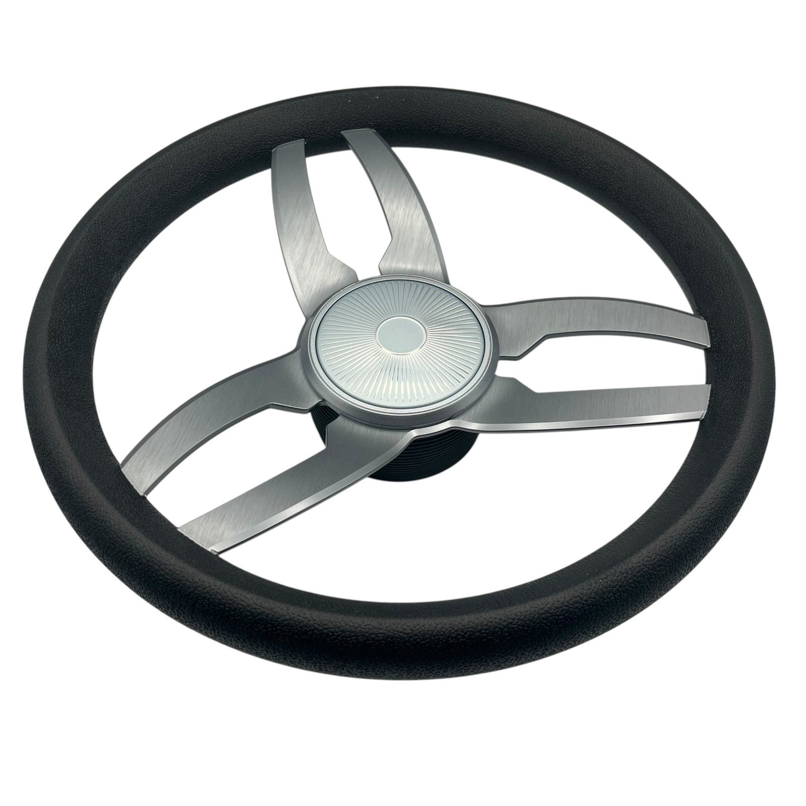 Cabrio Boat Steering Wheel Gray Brushed Alum Spoke | Starburst Center Cap