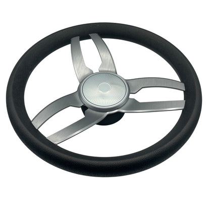 Cabrio Boat Steering Wheel Gray Brushed Alum Spoke | Starburst Center Cap