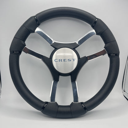 Malera Boat Steering Wheel Chrome Spokes | Black Crest Star