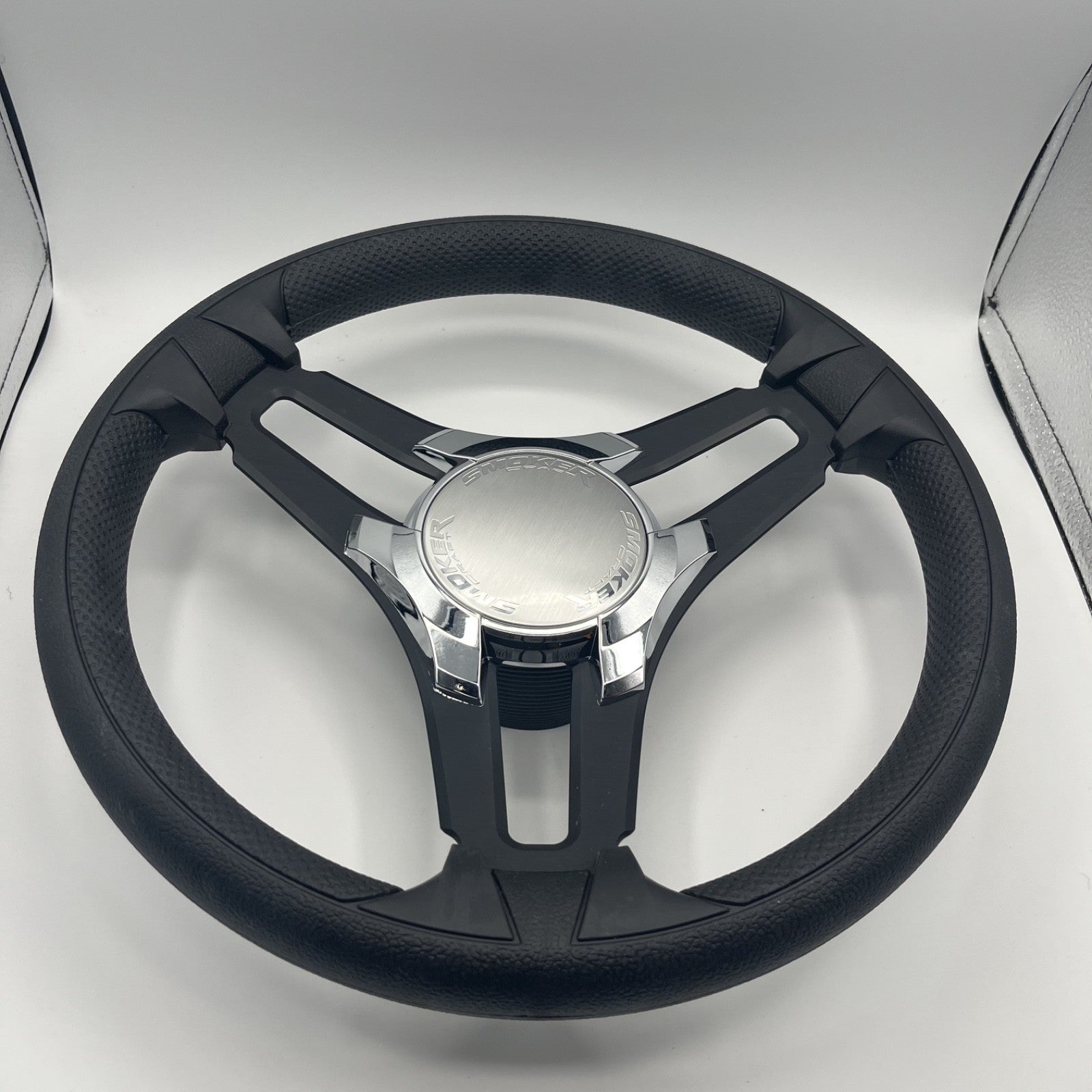 Gussi Italia Marine Steering Wheel Black Brush Metal Spokes | Smokercraft