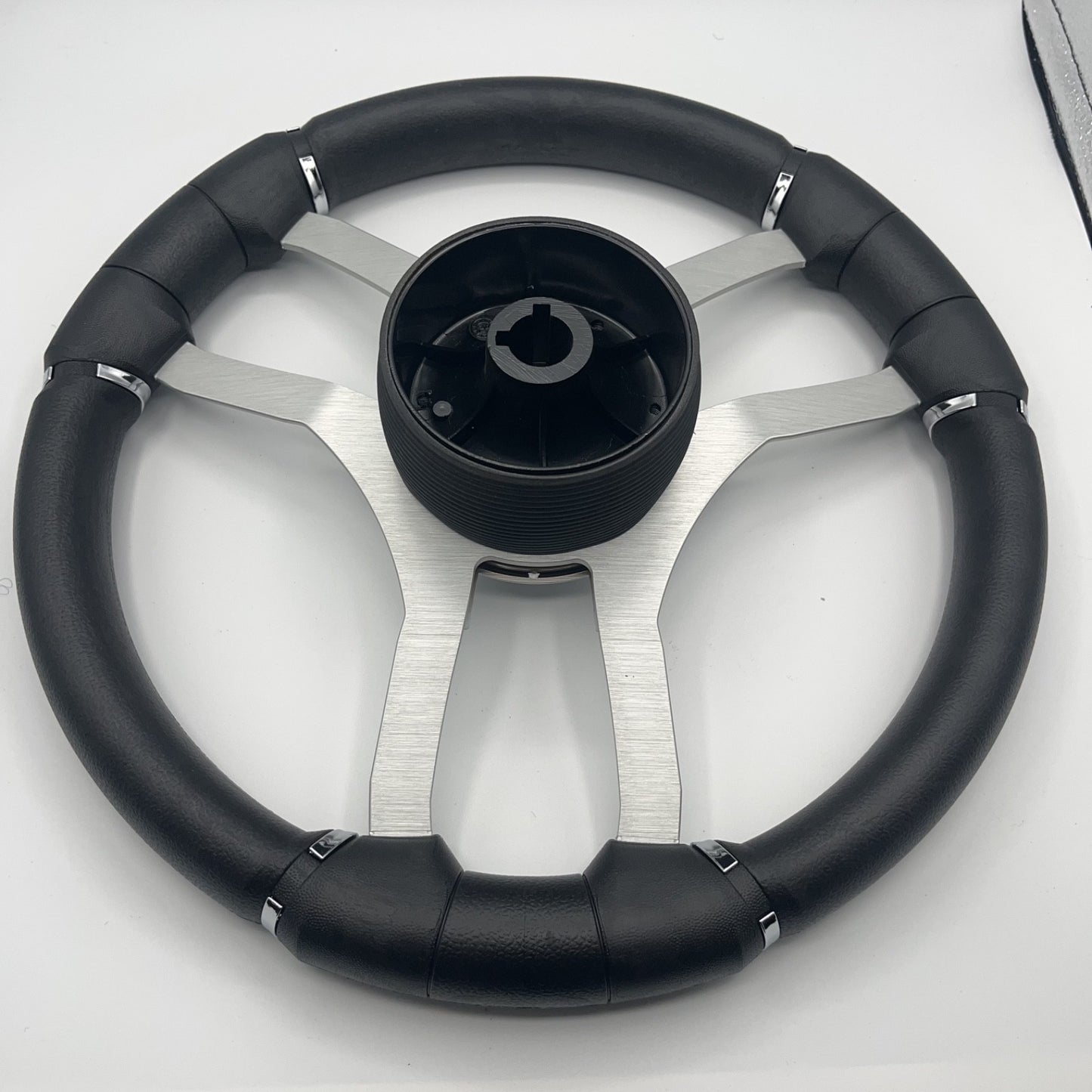 Malera Boat Steering Wheel Brushed Alum Spoke | Silver Plain Center Cap