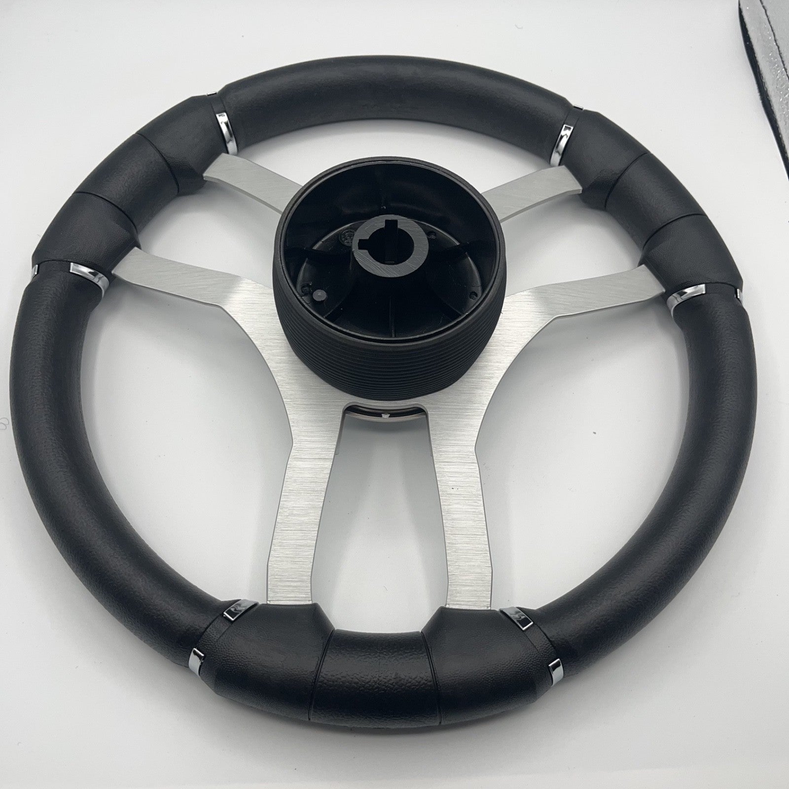 Malera Boat Steering Wheel Brushed Alum Spoke | Silver Plain Center Cap