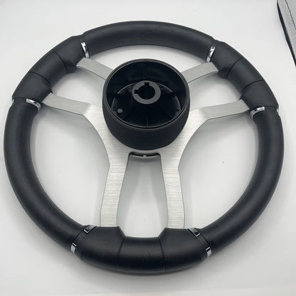 Malera Boat Steering Wheel Brushed Alum Spoke | Silver Plain Center Cap