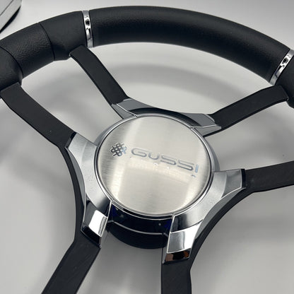 Malera Boat Steering Wheel Black Aluminum Spokes | Gussi Italia Logo