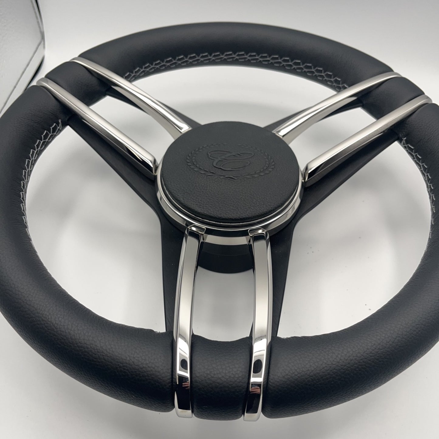Cobalt Boat Steering Wheel Stainless Steel Spoke Leather Rim | Cobalt Boats Logo