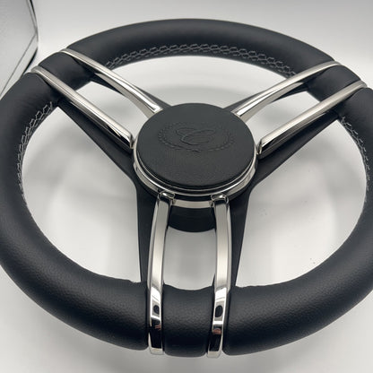 Cobalt Boat Steering Wheel Stainless Steel Spoke Leather Rim | Cobalt Boats Logo