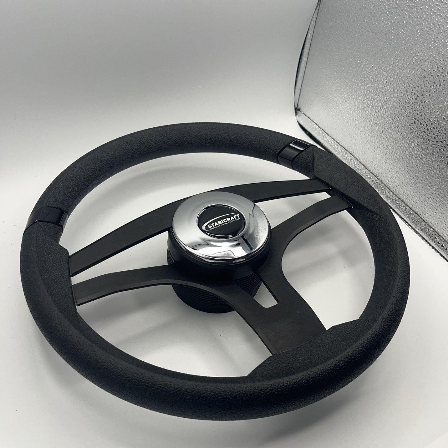 Badia Boat Steering Wheel Brushed Black Aluminum Spokes | Stabicraft