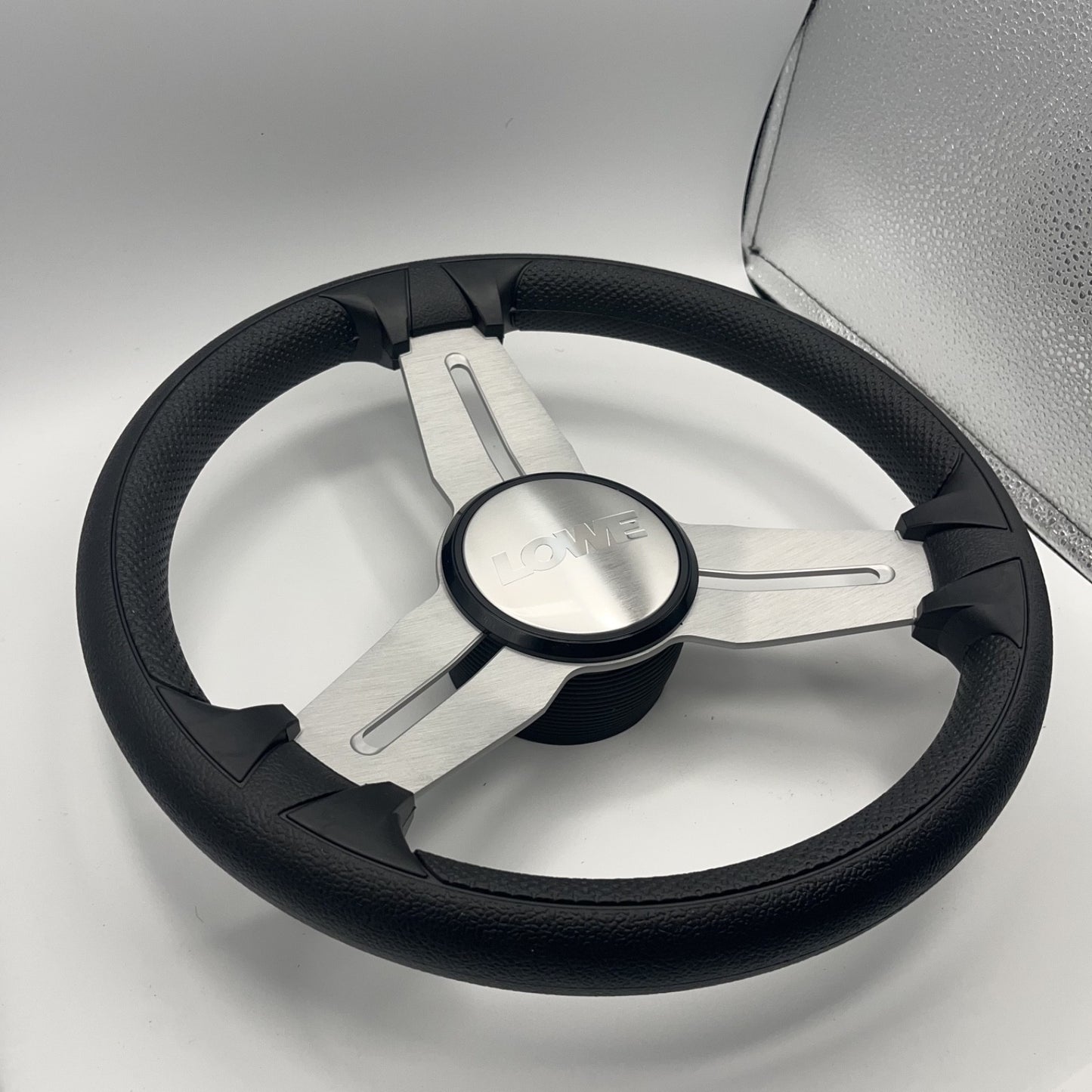 Model 15A Marine Steering Wheel Brushed Alum Spokes | Lowe Boats Cap