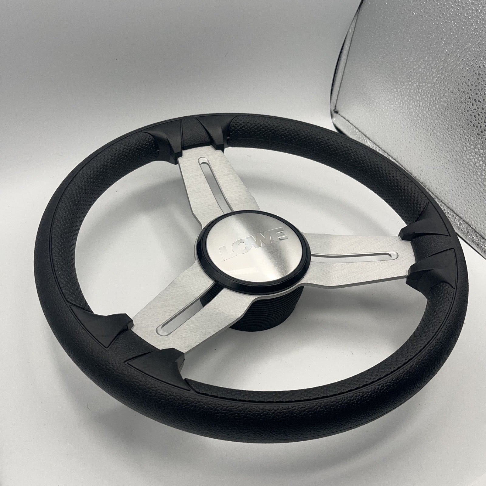 Model 15A Marine Steering Wheel Brushed Alum Spokes | Lowe Boats Cap