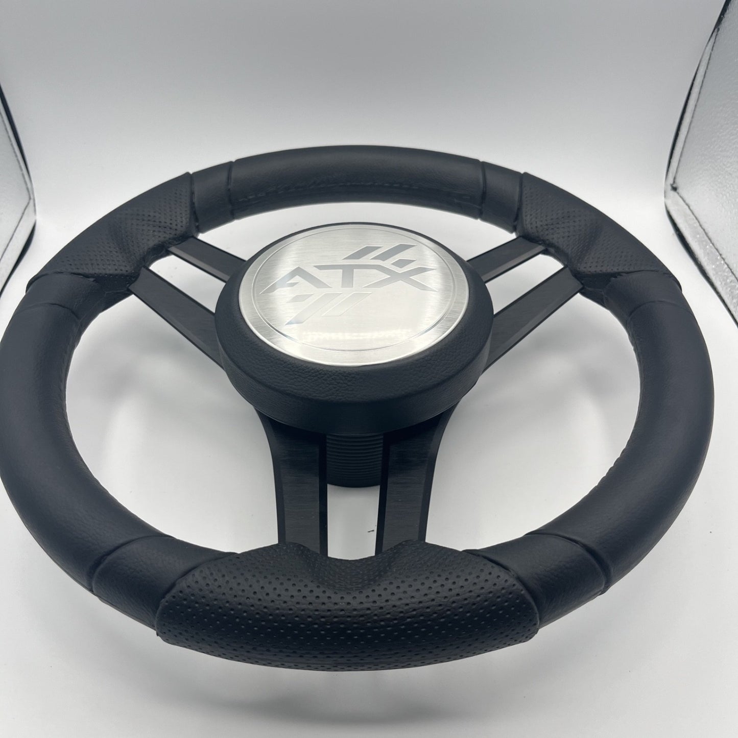 Molinara Marine Steering Wheel Black Brushed Aluminum Spokes | ATX