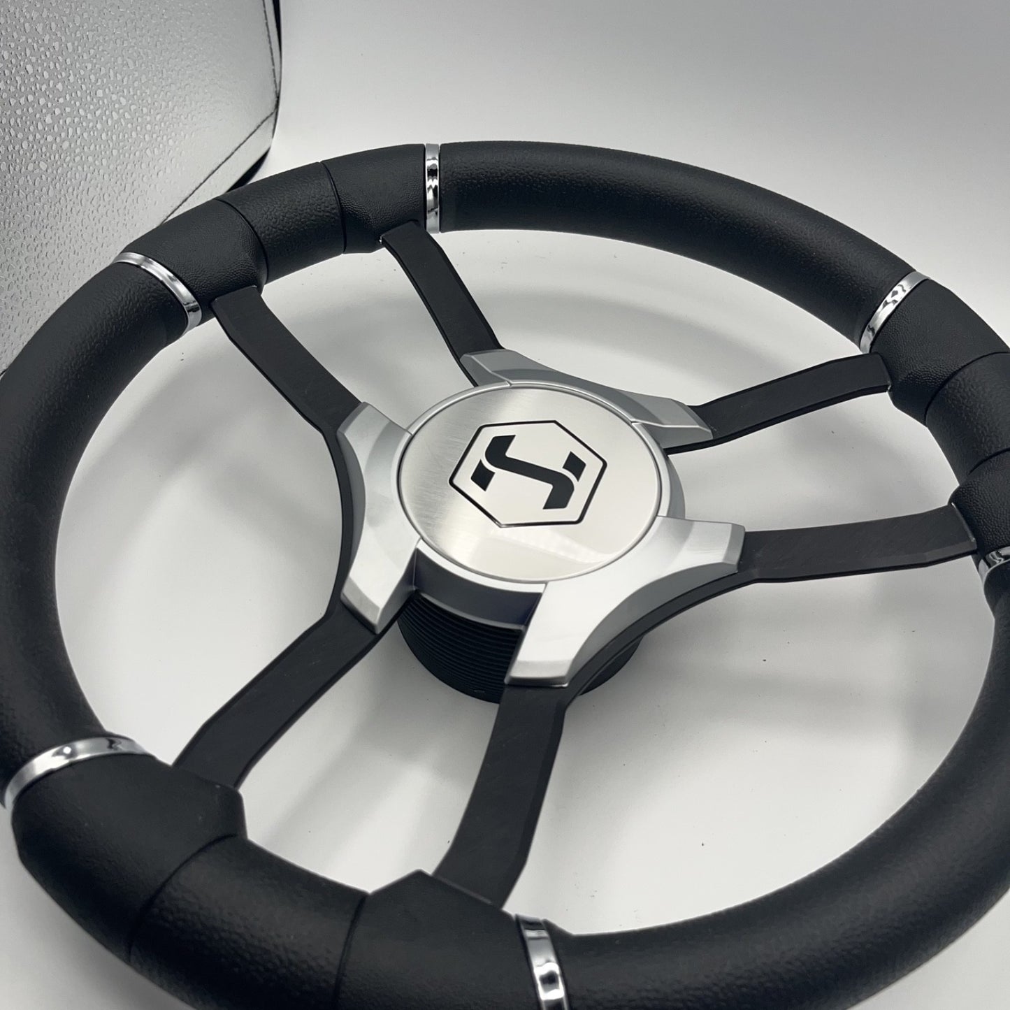 Malera Boat Steering Wheel Black Aluminum Spokes - Gray-style Harris Pontoon