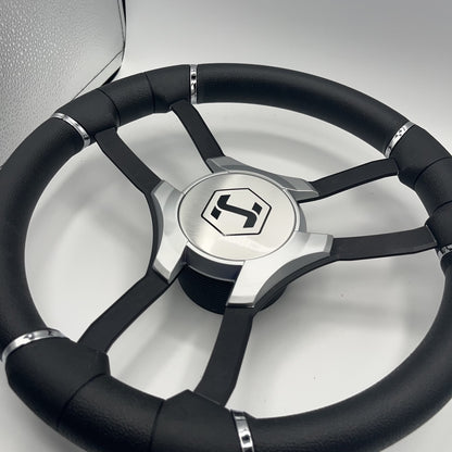 Malera Boat Steering Wheel Black Aluminum Spokes - Gray-style Harris Pontoon
