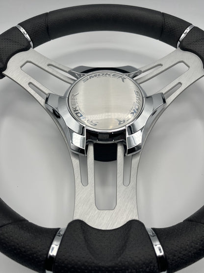 Verona Boat Steering Wheel Gray Brushed Aluminum Spokes | Smoker Logo