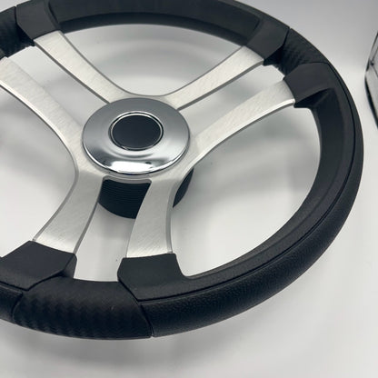 Benaco Boat Steering Wheel Brushed Aluminum Spokes | Chrome-style Dome