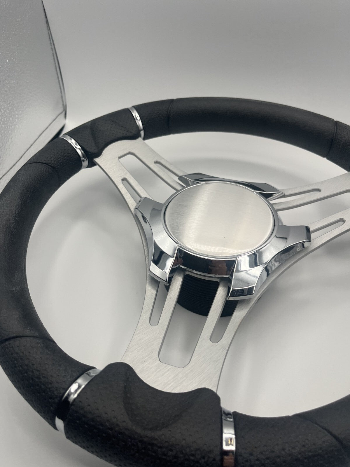 Verona Boat Steering Wheel Gray Brushed Aluminum Spokes
