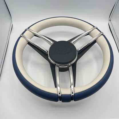 Cobalt Boat Steering Wheel Stainless Steel Spoke Blue Leather Rim | Cobalt Logo