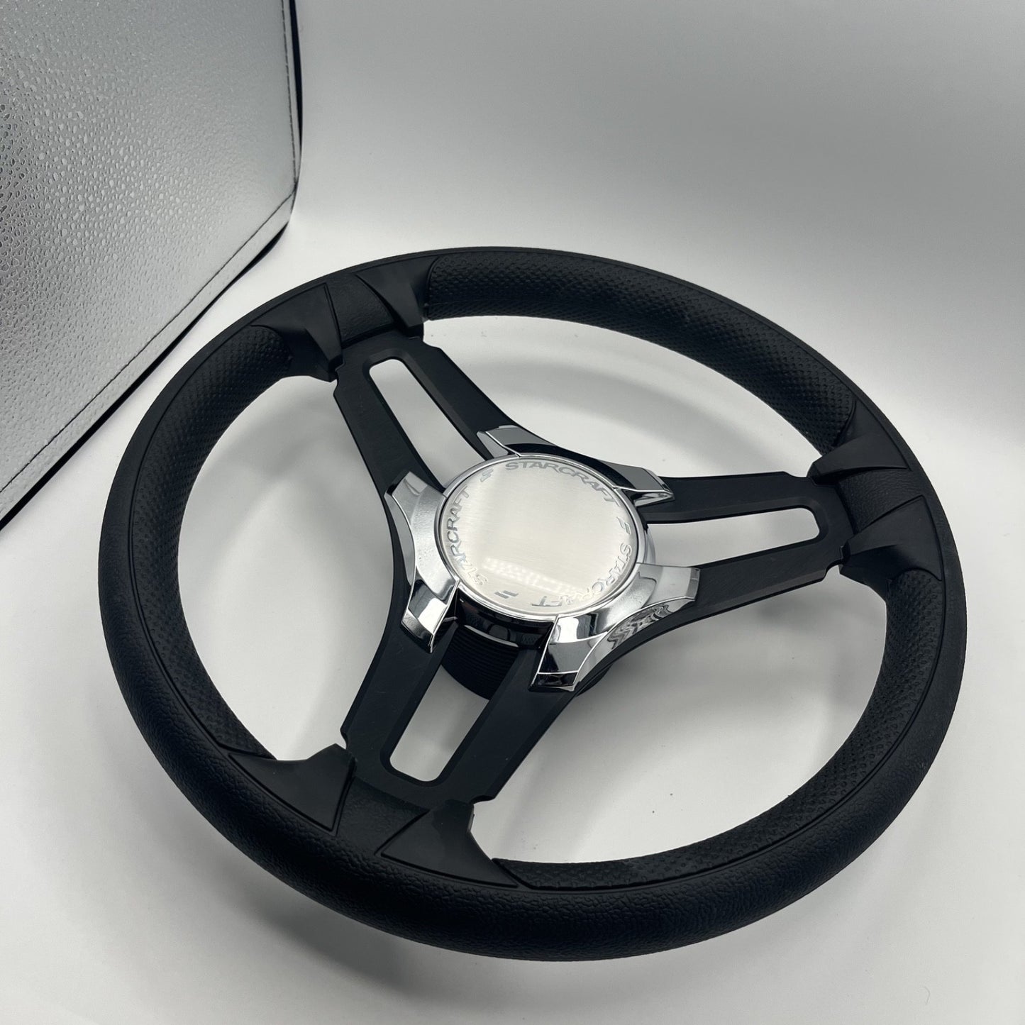 Gussi Italia Marine Steering Wheel Black Brush Metal Spokes | Starcraft