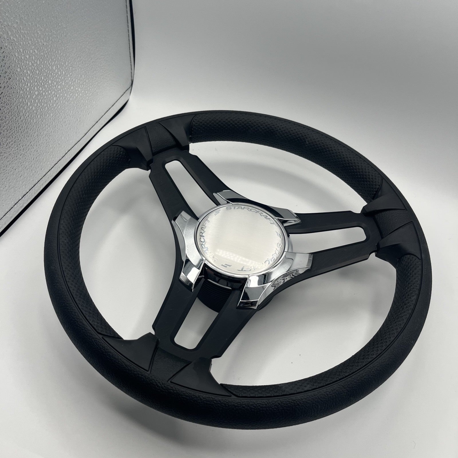 Gussi Italia Marine Steering Wheel Black Brush Metal Spokes | Starcraft