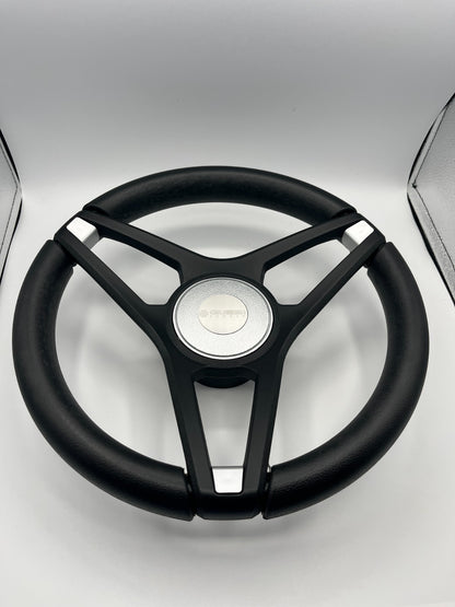 Molino Black w/Silver Accents Boat Steering Wheel | Gussi Italia Center Cap