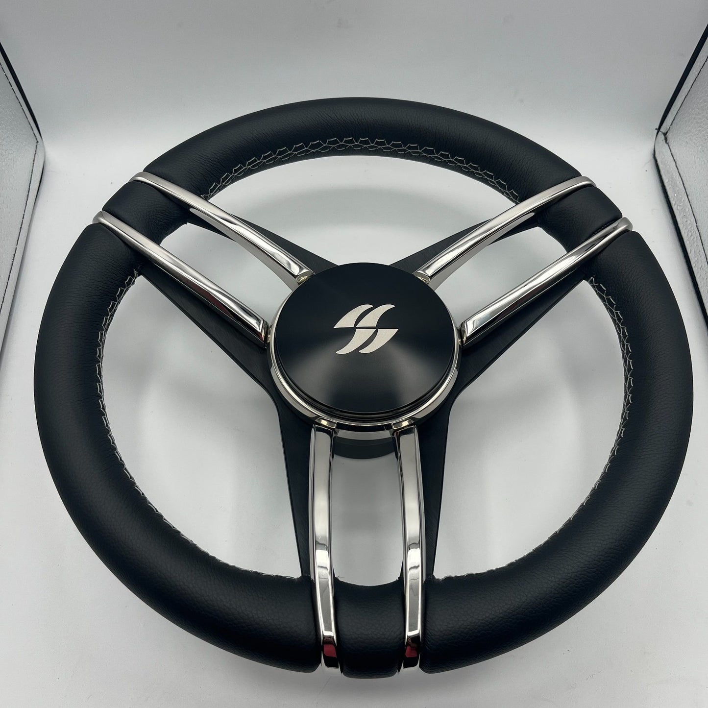 Varatti Boat Steering Wheel Stainless Steel Spoke Leather Rim | Varatti Logo