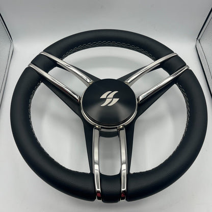 Varatti Boat Steering Wheel Stainless Steel Spoke Leather Rim | Varatti Logo