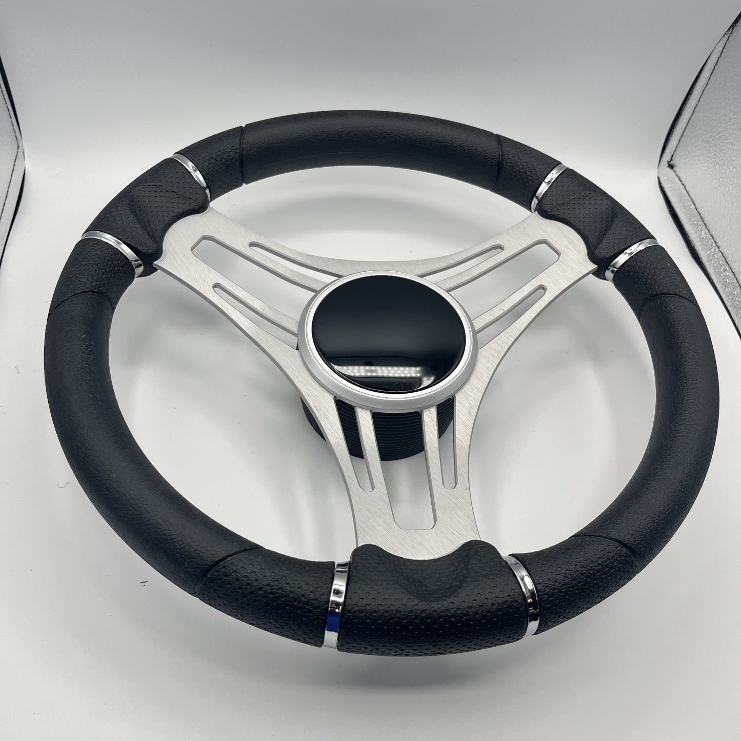 Verona Boat Steering Wheel Brush Alum Spoke | Black Gloss Dome