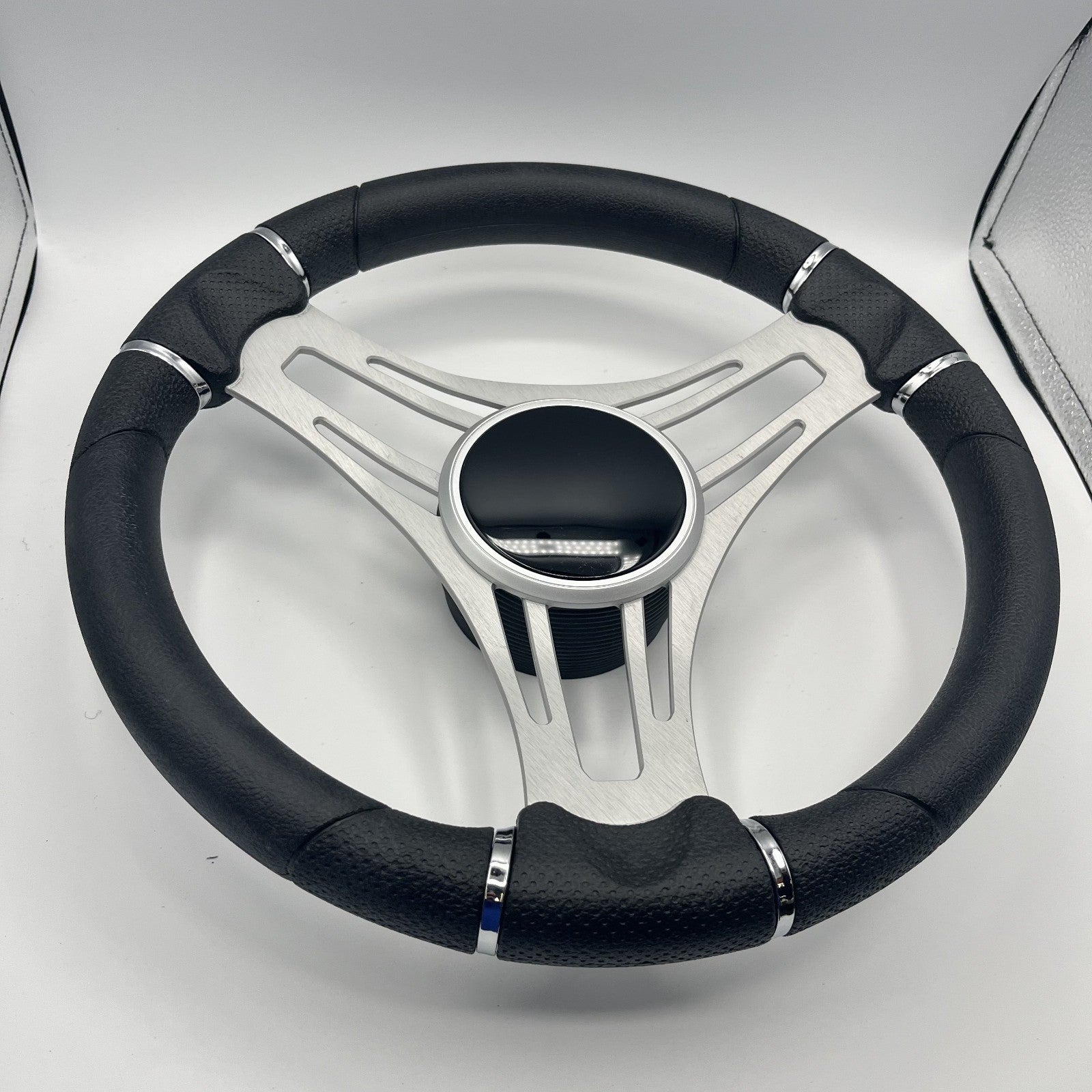 Verona Boat Steering Wheel Brush Alum Spoke | Black Gloss Dome