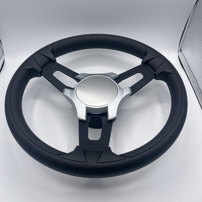 Model 15 Boat Steering Wheel Black Brushed Alum Spokes | SilvPlain