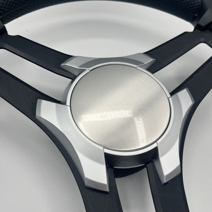 Gussi Italia Marine Steering Wheel Black Brush Metal Spokes | Silver Plain