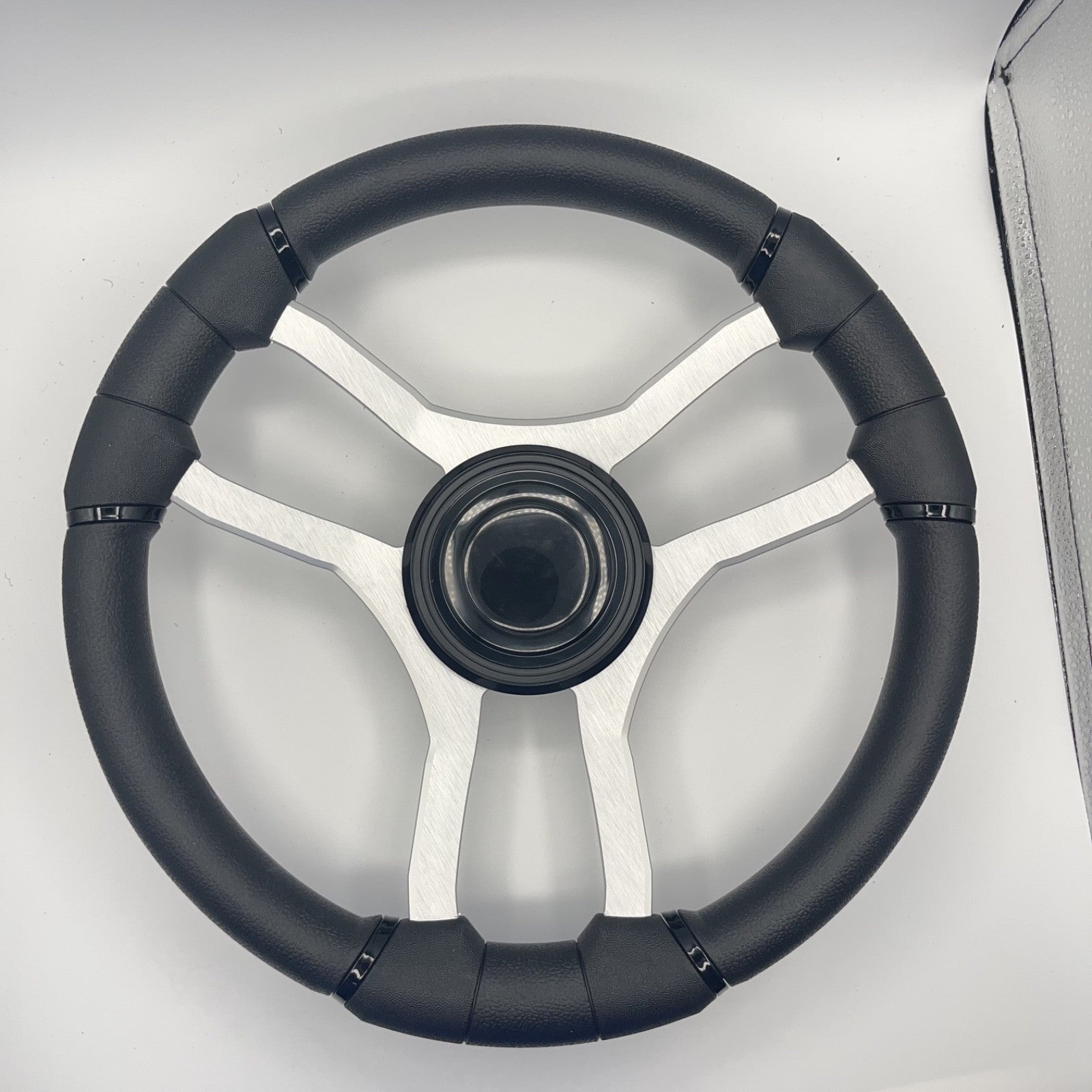 Malera Boat Steering Wheel Brushed Aluminum Spokes | LG Black Snap-in