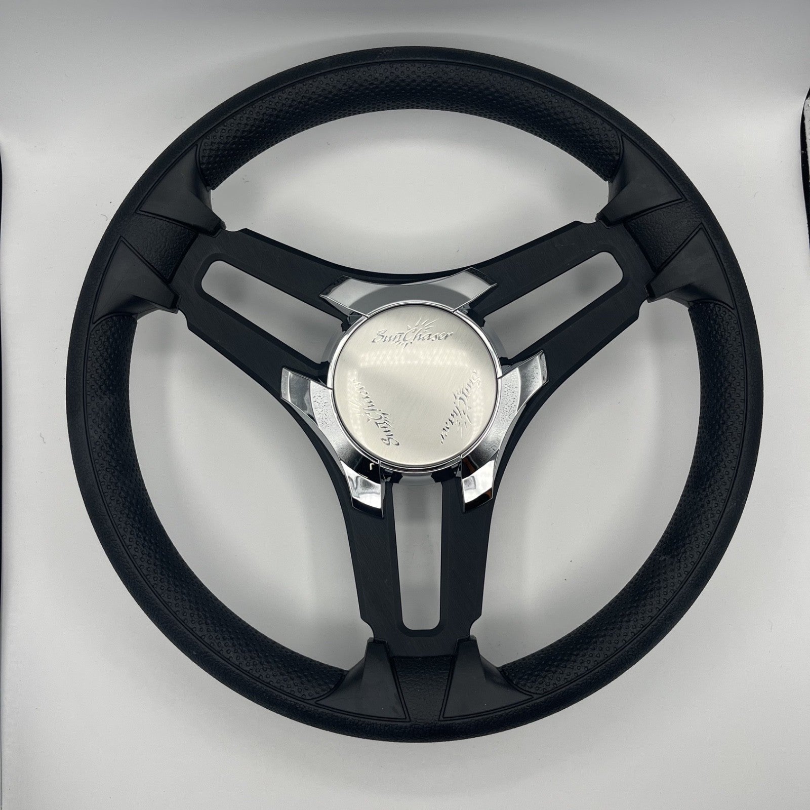 Gussi Italia Marine Steering Wheel Black Brush Metal Spokes | Sun Chaser