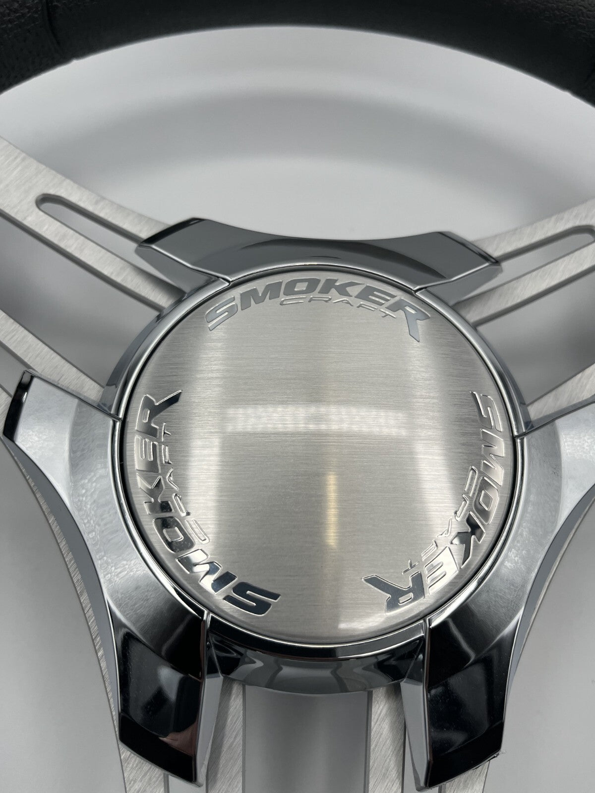 Verona Boat Steering Wheel Gray Brushed Aluminum Spokes | Smoker Logo
