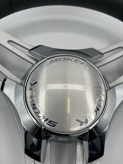 Verona Boat Steering Wheel Gray Brushed Aluminum Spokes | Smoker Logo