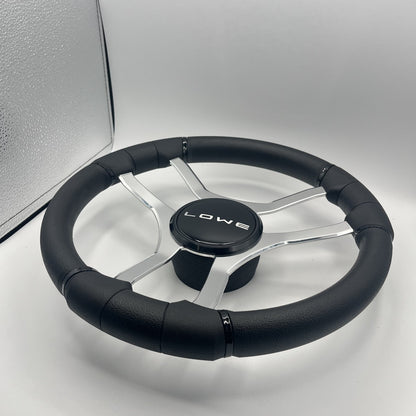 Malera Boat Steering Wheel Chrome Spokes | Lowe Black Dome