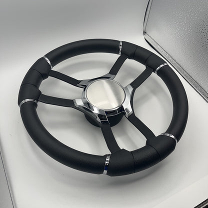 Malera Boat Steering Wheel Black Aluminum Spokes | Chrome Plain