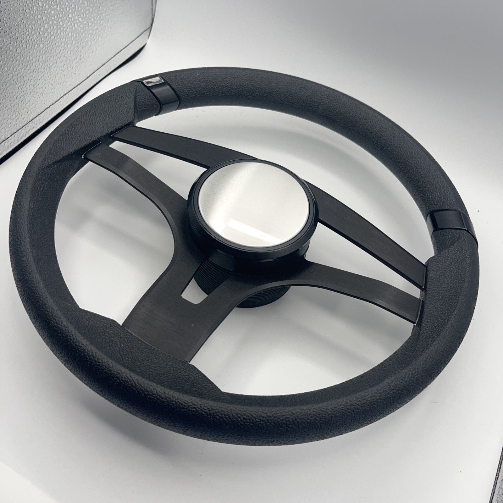 Badia Boat Steering Wheel Brushed Black Aluminum Spokes - Plain