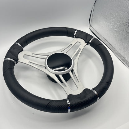 Verona Boat Steering Wheel Brush Alum Spoke | Black Gloss Dome
