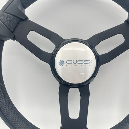 Gussi Italia Model 15 Steering Wheel Blk Brushed Alum Spokes | Gussi Logo
