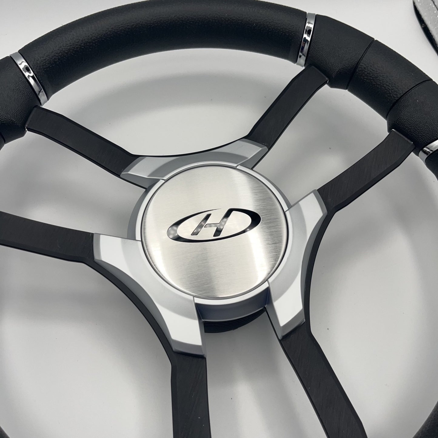 Malera Boat Steering Wheel Black Aluminum Spokes - Gray Harris Kayot