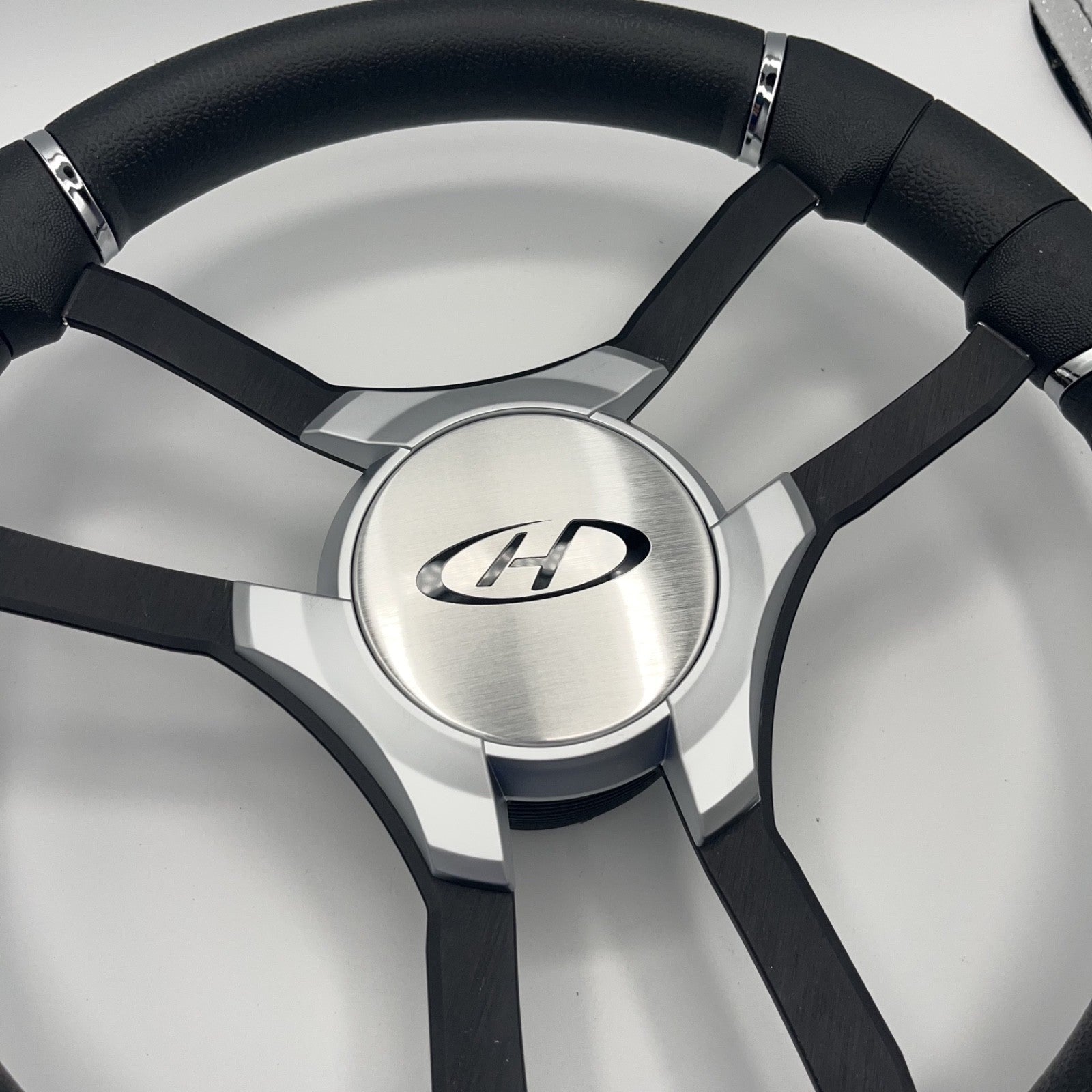Malera Boat Steering Wheel Black Aluminum Spokes - Gray Harris Kayot