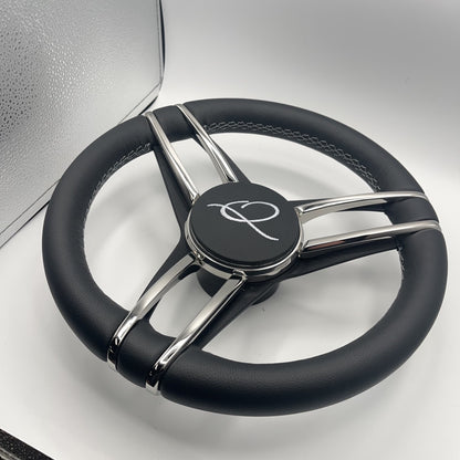 Gussi Italia Boat Steering Wheel Stainless Steel Spoke Leather Rim | APEX Boats