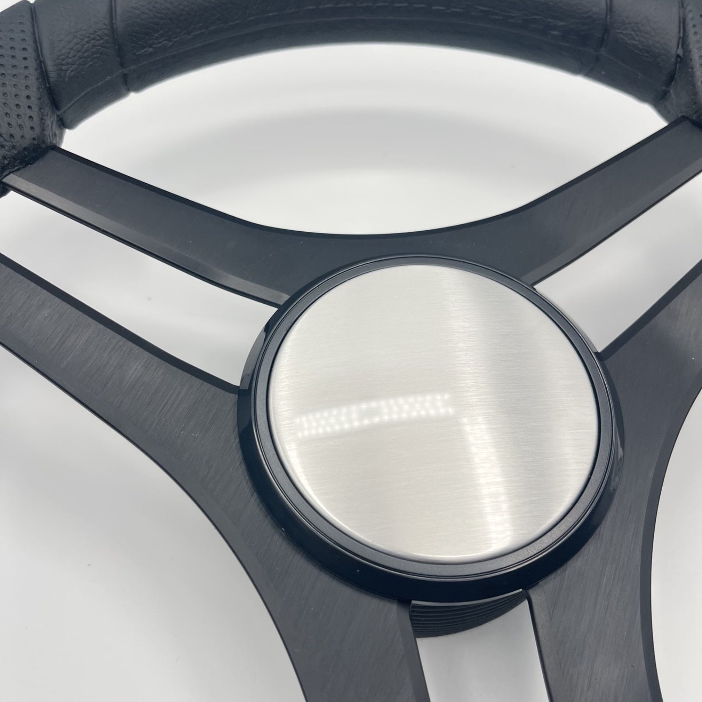 Molinara Marine Steering Wheel Black Brushed Alum Spokes | Plain Brushed