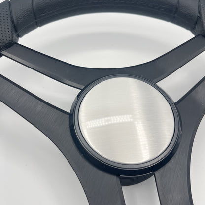 Molinara Marine Steering Wheel Black Brushed Alum Spokes | Plain Brushed