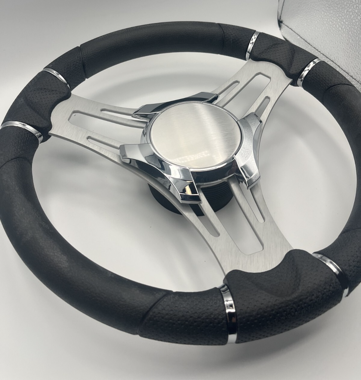 Verona Boat Steering Wheel Gray Brushed Aluminum Spokes