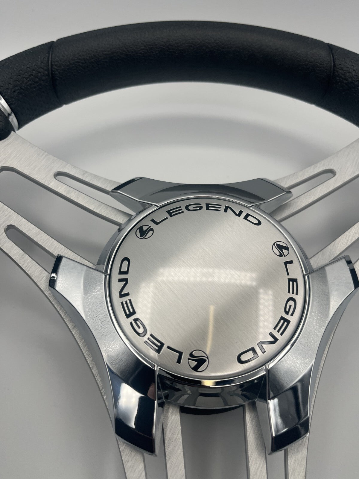 Verona Boat Steering Wheel Gray Brushed Aluminum Spokes | Legend Boats Logo