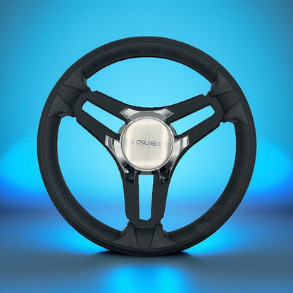 Gussi Italia Marine Steering Wheel Black Brush Metal Spokes | Gussi Logo