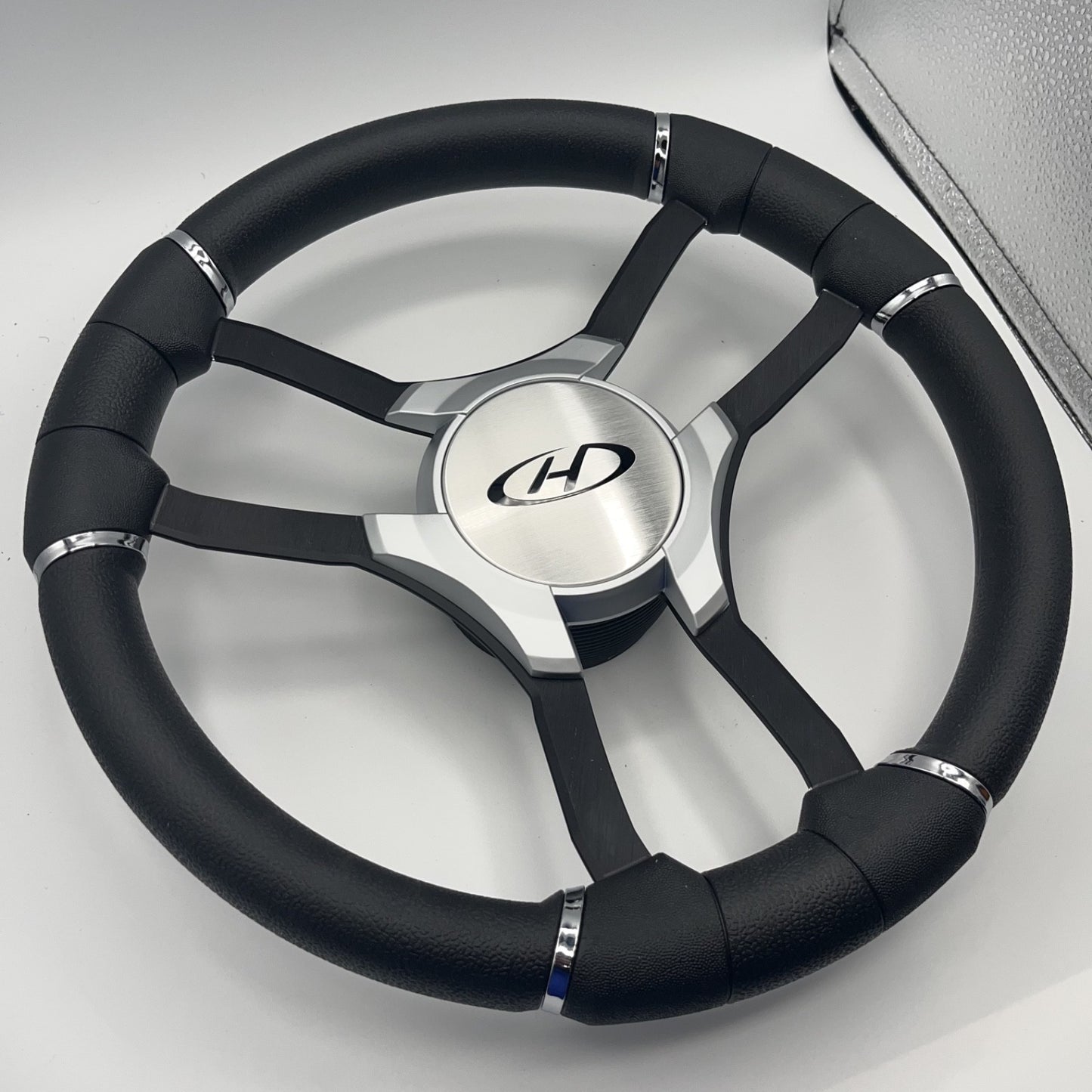 Malera Boat Steering Wheel Black Aluminum Spokes - Gray Harris Kayot