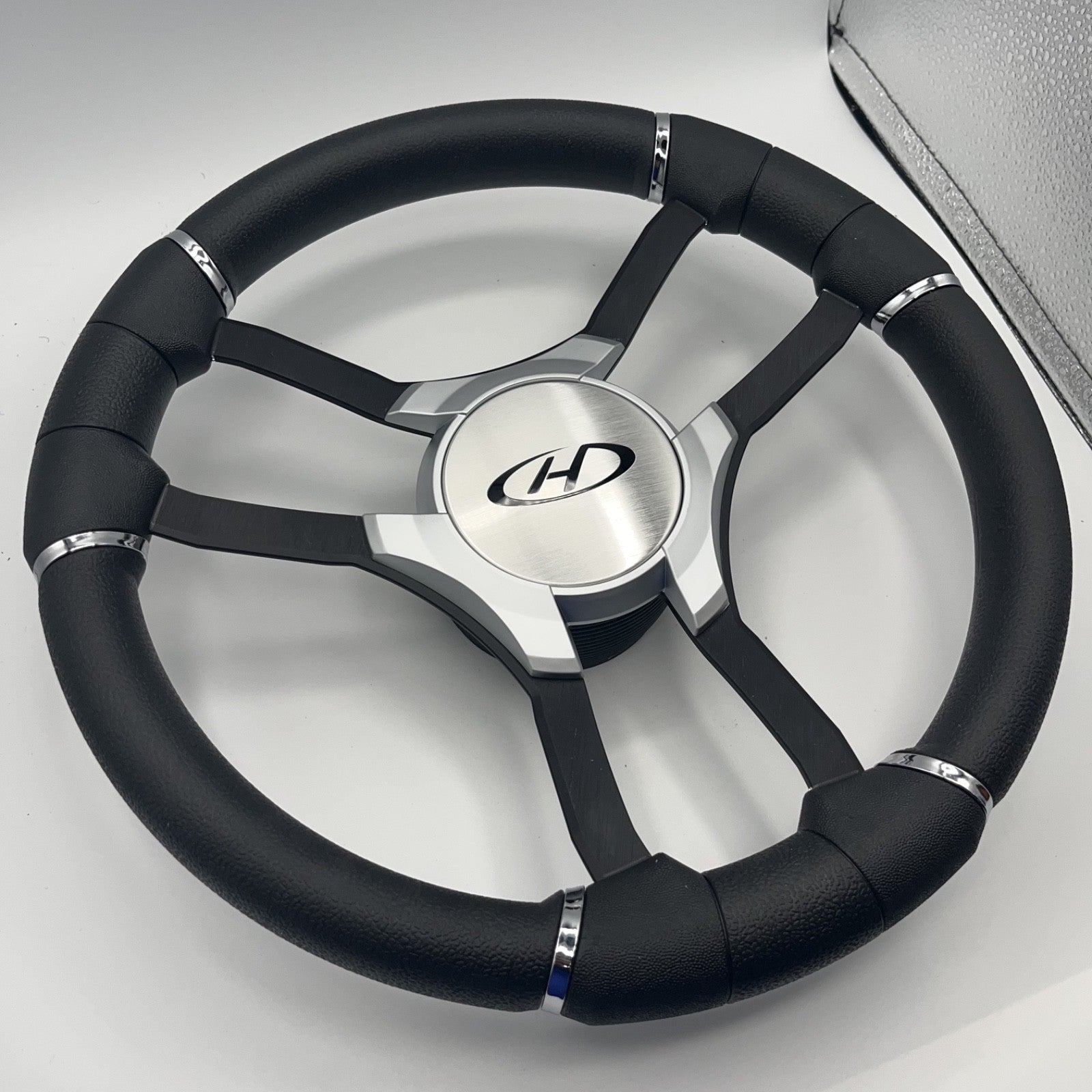 Malera Boat Steering Wheel Black Aluminum Spokes - Gray Harris Kayot