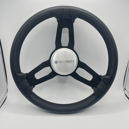Gussi Italia Model 15 Steering Wheel Blk Brushed Alum Spokes | Silver Gussi Logo